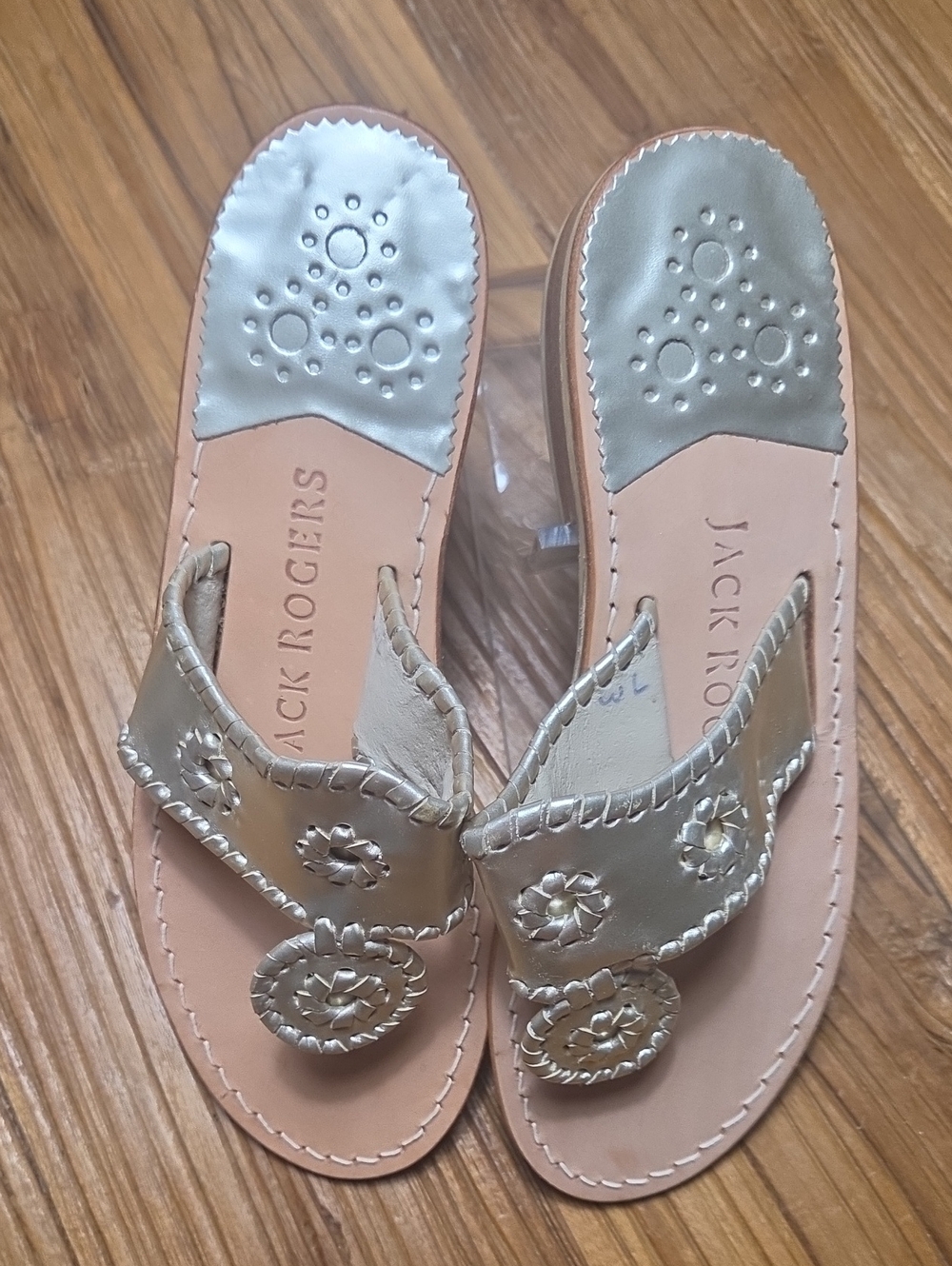 Jack Rogers Platinum. Thong Sandals with Whipstitch Detail